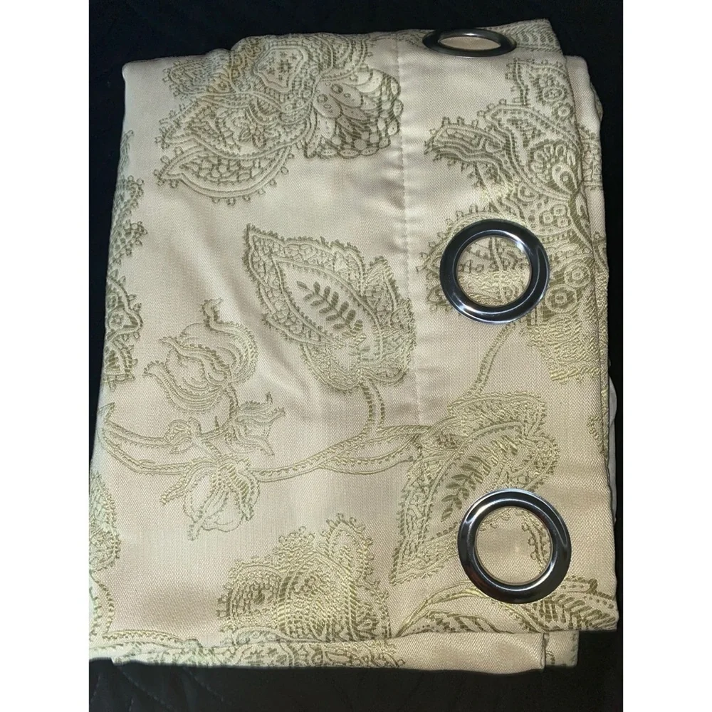 Pier 1 Imports Cream Sage Textured Paisley Grommet Elegant Curtain Panel 50x84”